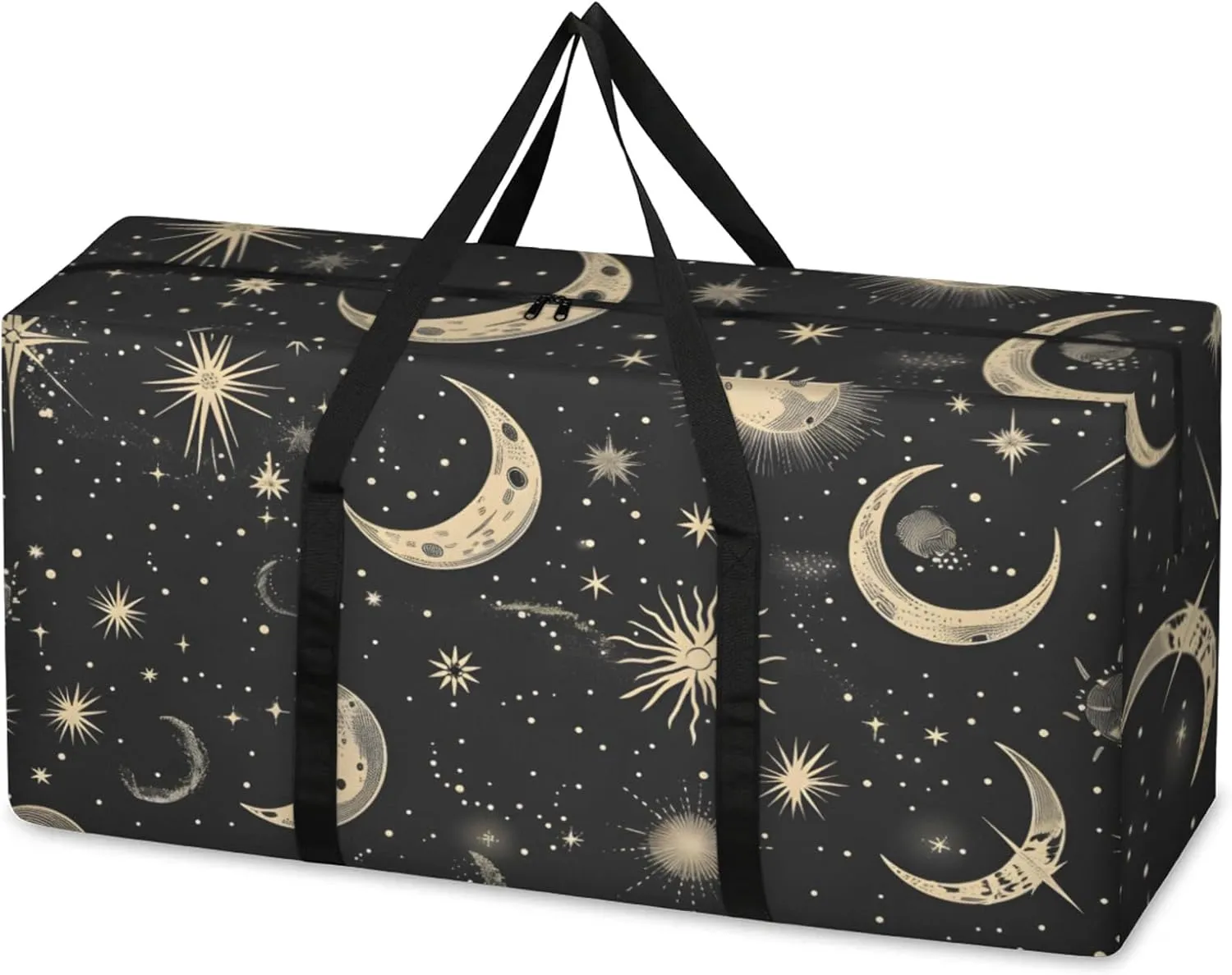 Packing Bags for Moving, Extra Large Moving Bags Heavy Duty, 205L Storage Bag with Zipper, Storage Totes Movings Supplies, Duffle Bag Waterproof Storage Containers for Organizing (Moon & Stars Black)