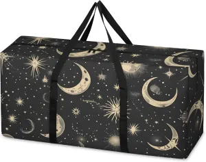 Packing Bags for Moving, Extra Large Moving Bags Heavy Duty, 205L Storage Bag with Zipper, Storage Totes Movings Supplies, Duffle Bag Waterproof Storage Containers for Organizing (Moon & Stars Black)