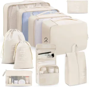 Packing Cubes 10 PCS, Mesh Breathable Luggage Organizers Bags, Packing Organizers, Durable Travel Essentials Bags Set, Travel Packing Organizers, Beige