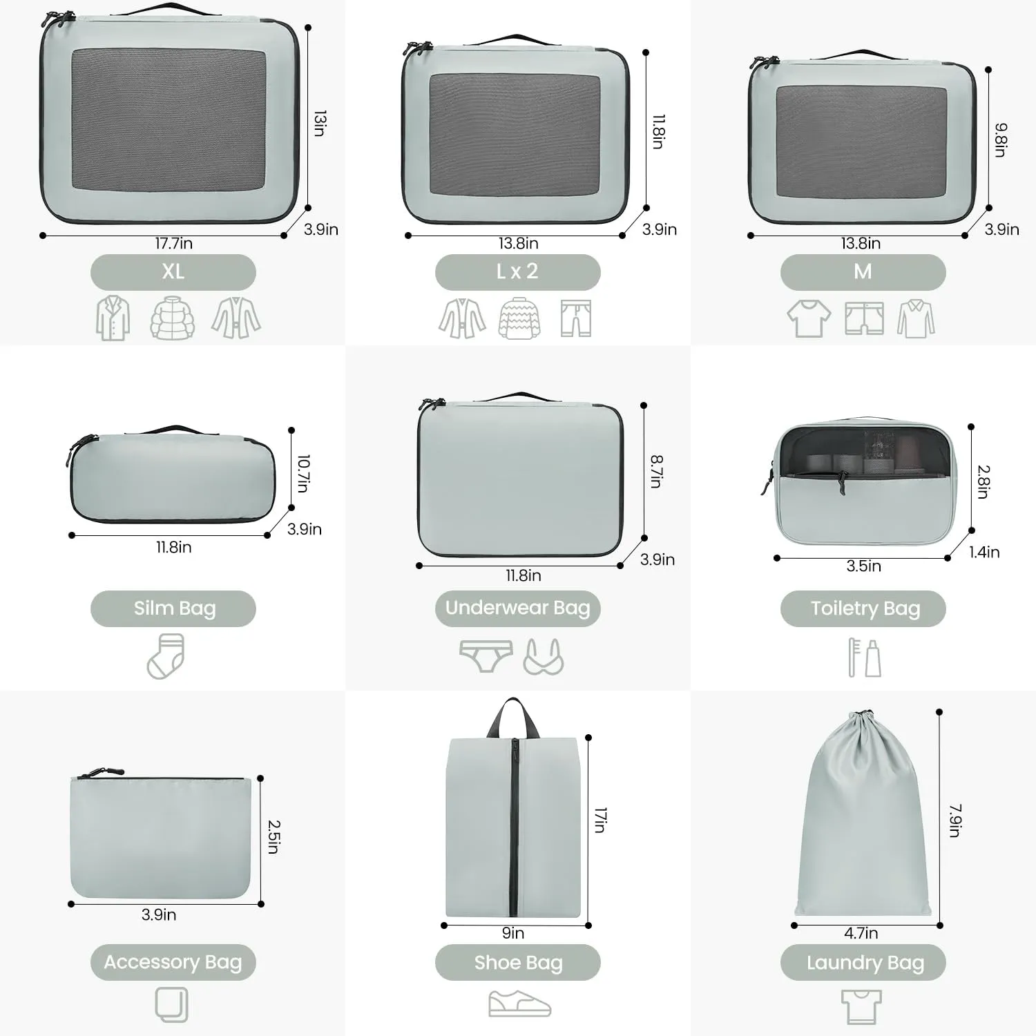 Packing Cubes for Travel | 10 Set Mint |Durable Luggage Organizer 4 Size(Extra Large, Large, Medium, Small),Comprehensive Cubes for Toiletry,Underwear, Shoe,Travel Essentials,Efficient Women Gifts