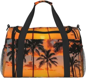 Palm Tree Sunset Travel Duffel Bag Tote Bag Sports Gym Bag For Women And Men