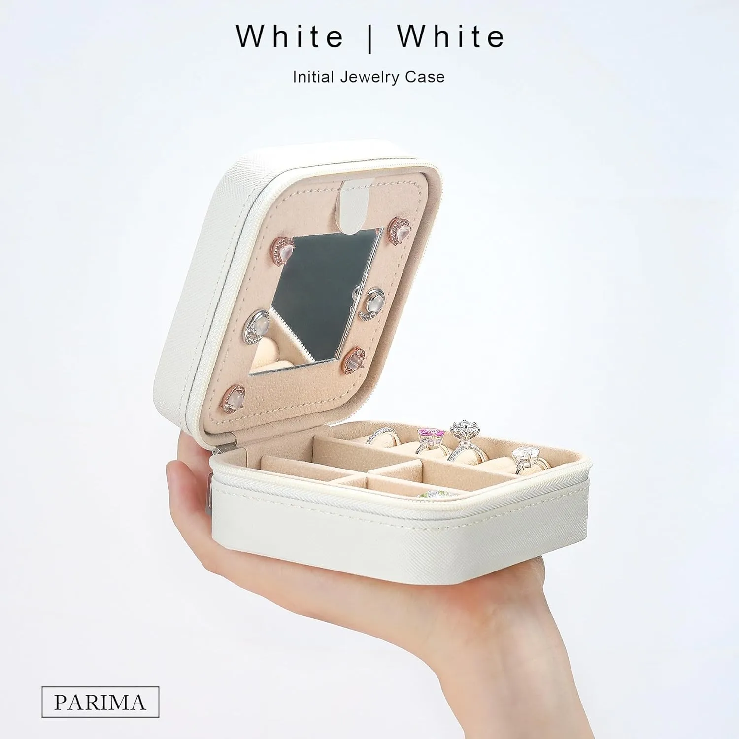 Parima Travel Jewelry Case - White Gift for Female Friends and Bridesmaids - Self Care, Birthday and Bride Gifts