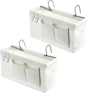 PATIKIL 2pcs Bedside Caddy, Bed Caddy Bunk Bed Caddy Bedside Organizer Bunk Bed Hanging Storage Caddy Bag with Hooks for College Dorm Bunk Bed Rails Headboards, White