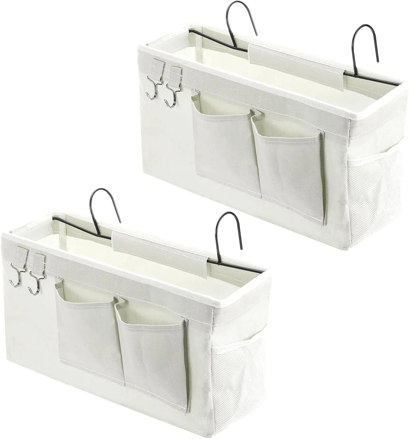 PATIKIL 2pcs Bedside Caddy, Bed Caddy Bunk Bed Caddy Bedside Organizer Bunk Bed Hanging Storage Caddy Bag with Hooks for College Dorm Bunk Bed Rails Headboards, White