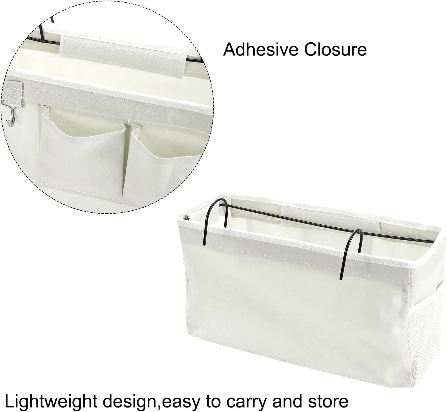 PATIKIL 2pcs Bedside Caddy, Bed Caddy Bunk Bed Caddy Bedside Organizer Bunk Bed Hanging Storage Caddy Bag with Hooks for College Dorm Bunk Bed Rails Headboards, White