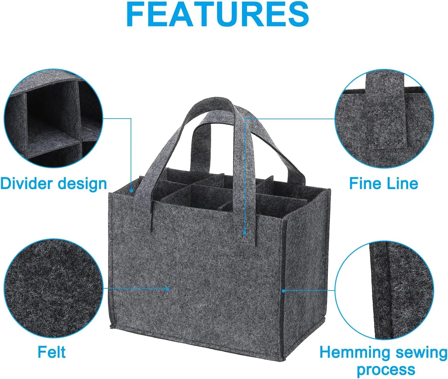 PATIKIL 6 Bottle Wine Carrier Tote Bag, 2 Pack Wine Bottle Carrying Bag with Divider Reusable Wine Storage Bag Felt Grocery Bags Portable Gift Bag, Grey