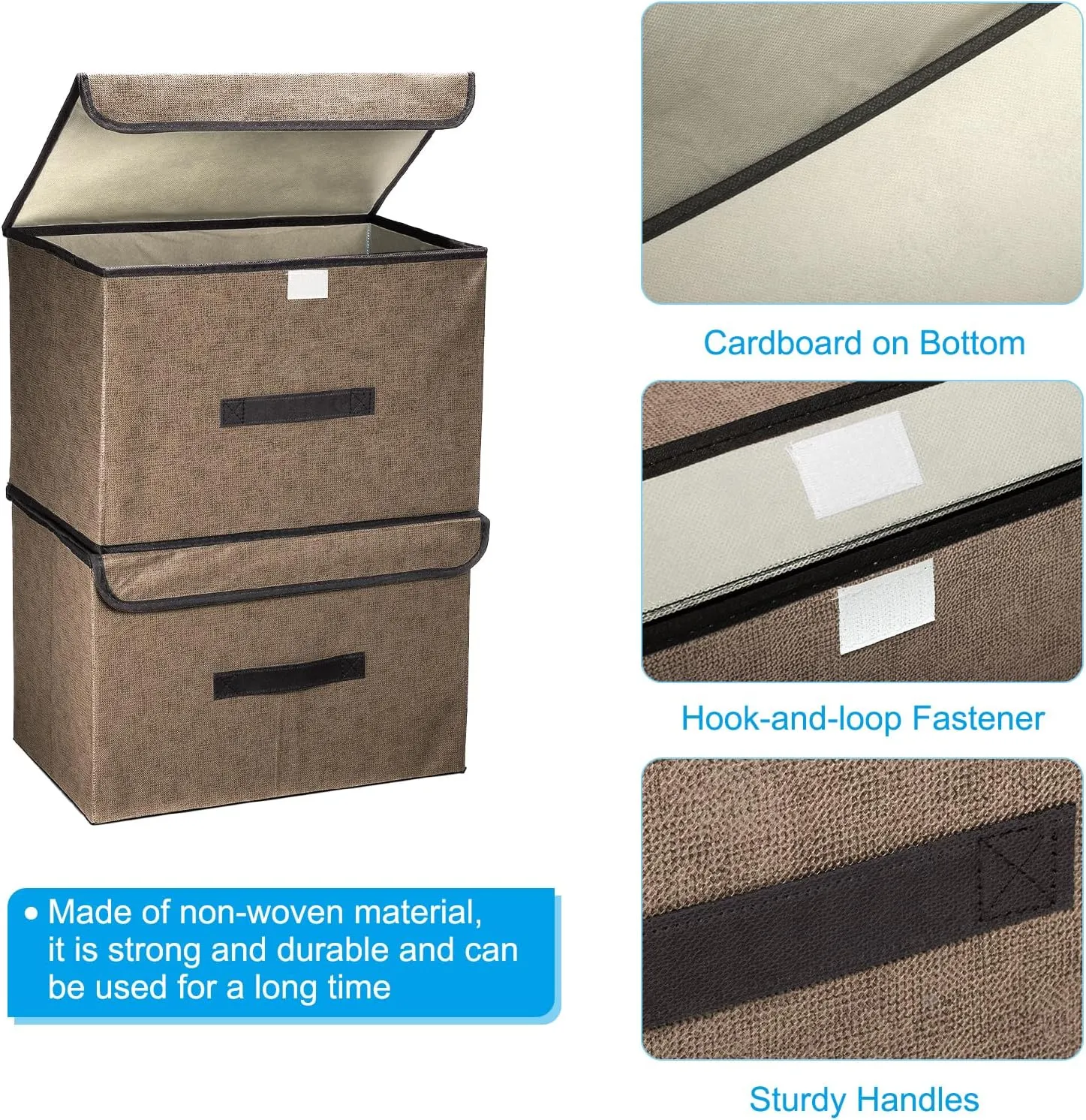 PATIKIL Fabric Collapsible Storage Bin 14.2 x 9.1 x 9.4 Inch, 4 Pcs Foldable Storage Box Cube with Lids and Handle Organizer Container for Home Bedroom Closet Clothes, Brown