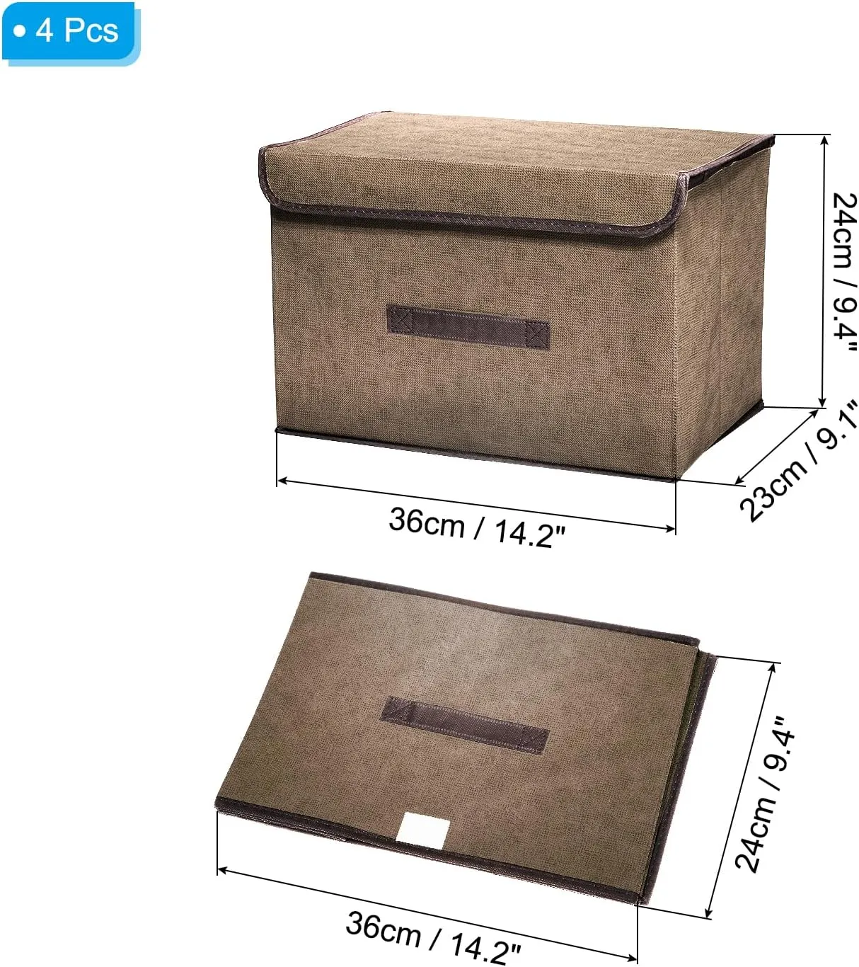 PATIKIL Fabric Collapsible Storage Bin 14.2 x 9.1 x 9.4 Inch, 4 Pcs Foldable Storage Box Cube with Lids and Handle Organizer Container for Home Bedroom Closet Clothes, Brown