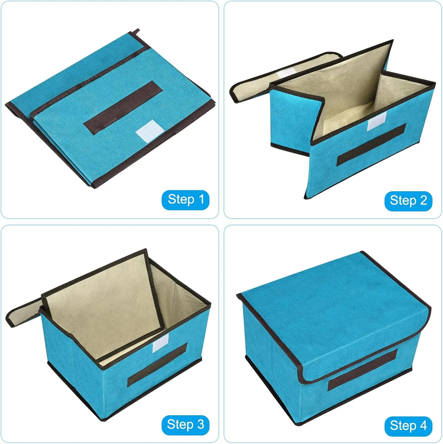 PATIKIL Fabric Collapsible Storage Bin 14.2 x 9.1 x 9.4 Inch, 4 Pcs Foldable Storage Box Cube with Lids and Handle Organizer Container for Home Bedroom Closet Clothes, Brown