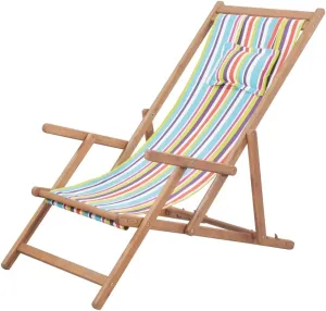 Patio Chair Folding Beach Chair Fabric and Wooden Frame Multicolor