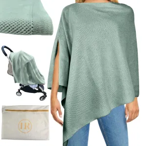 Peekaboo Nursing Cover Up for Breastfeeding - Breathable Knit - Soft Organic Cotton & Cashmere Breast Feeding Poncho for Women - Privacy Feature - Includes Mesh Laundry Bag (Sage)