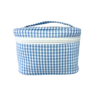 Personalized Blue Gingham Mini Train Case