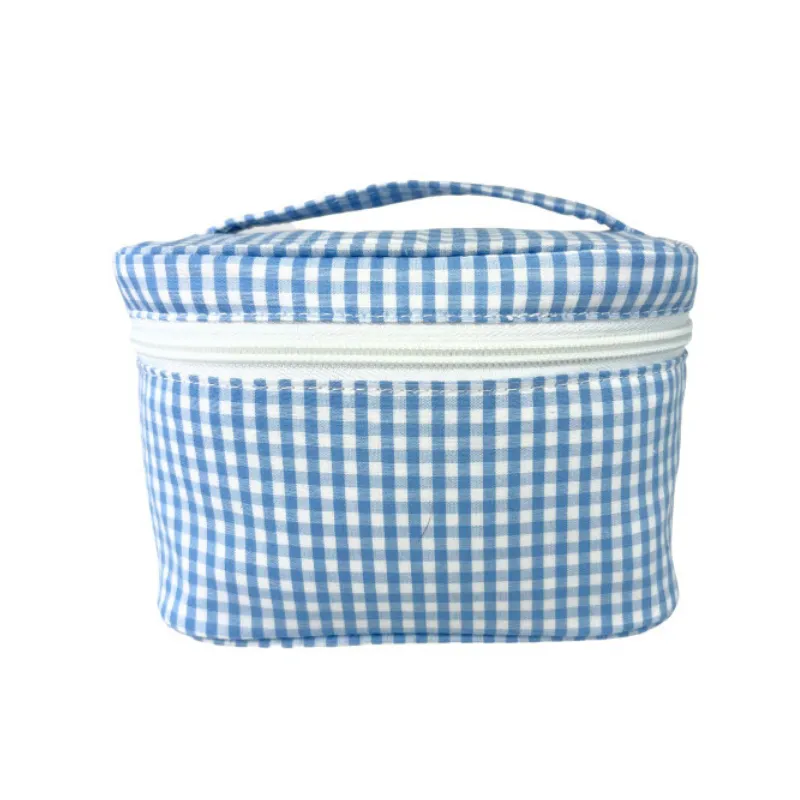 Personalized Blue Gingham Mini Train Case