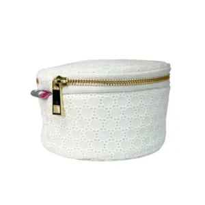 Personalized Eyelet White Round Multi Purpose Pouch