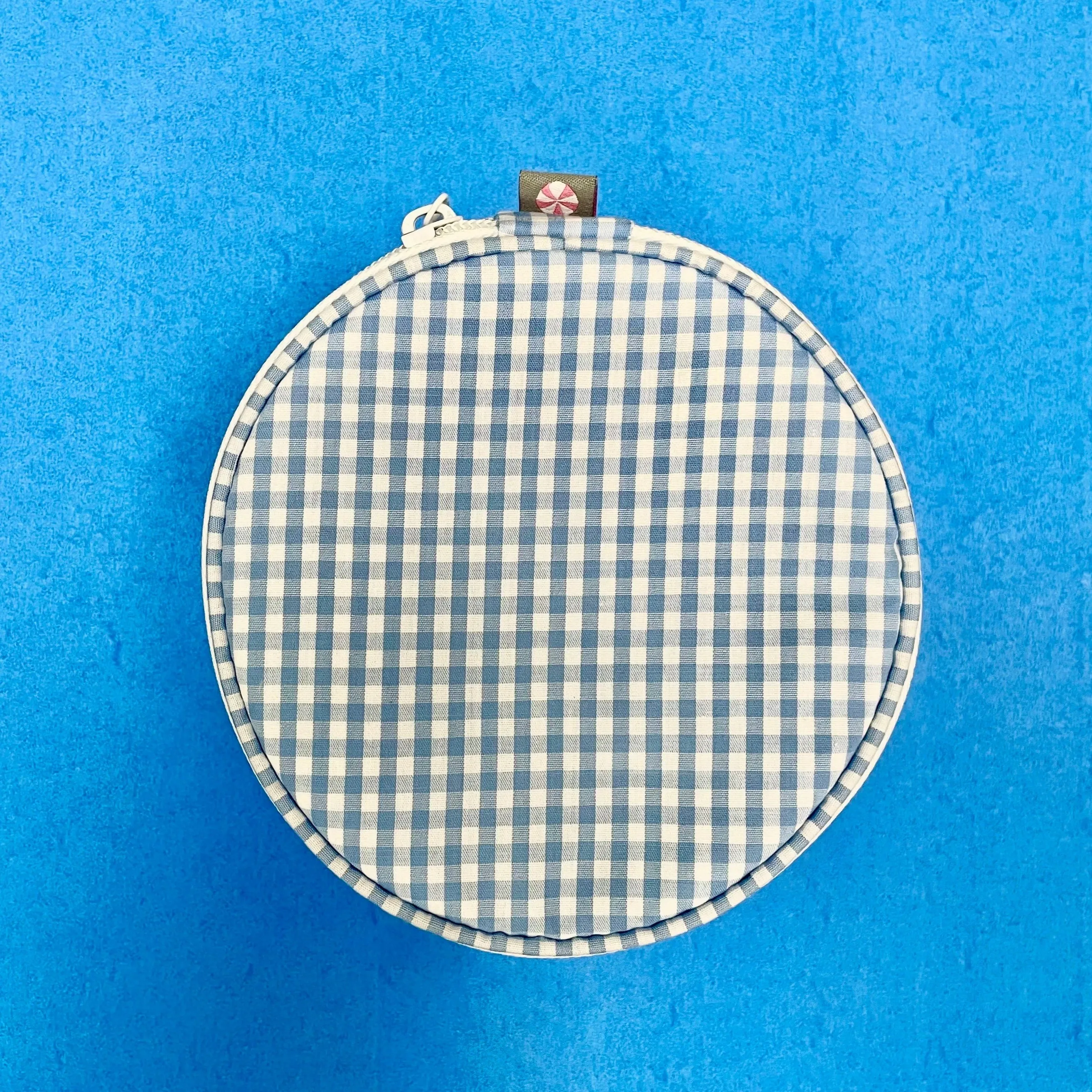 Personalized Gingham Baby Blue Round Multi Purpose Pouch