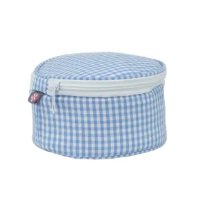 Personalized Gingham Baby Blue Round Multi Purpose Pouch