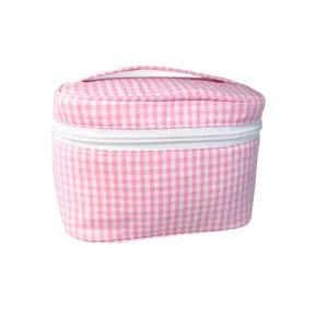 Personalized Gingham Baby Pink Mini Train Case