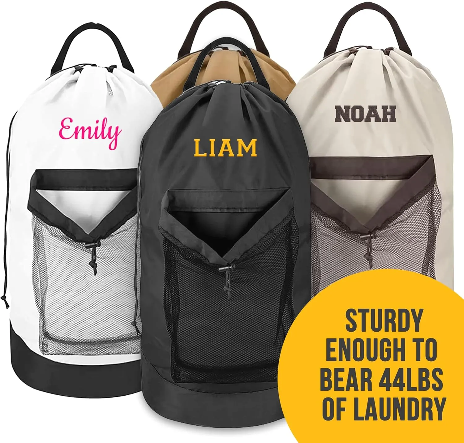 Personalized Laundry Bag Heavy Duty Custom Graduation University XL Bag Backpack with Hanging Shoulder Strap & Mesh Pocket - Back to School College Graduation Gift - Choose Your Font & Thread Color