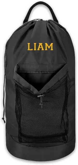 Personalized Laundry Bag Heavy Duty Custom Graduation University XL Bag Backpack with Hanging Shoulder Strap & Mesh Pocket - Back to School College Graduation Gift - Choose Your Font & Thread Color