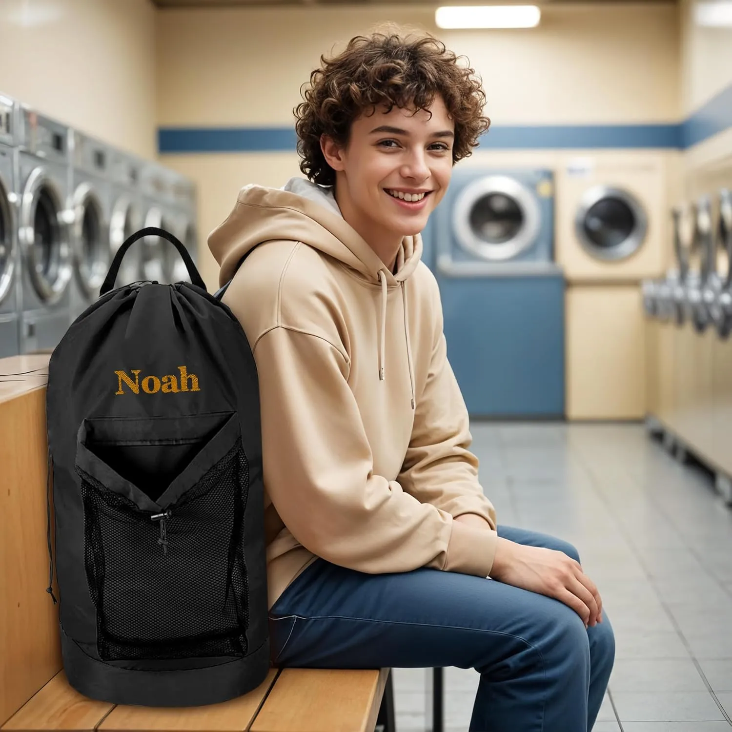 Personalized Laundry Bag Heavy Duty Custom Graduation University XL Bag Backpack with Hanging Shoulder Strap & Mesh Pocket - Back to School College Graduation Gift - Choose Your Font & Thread Color