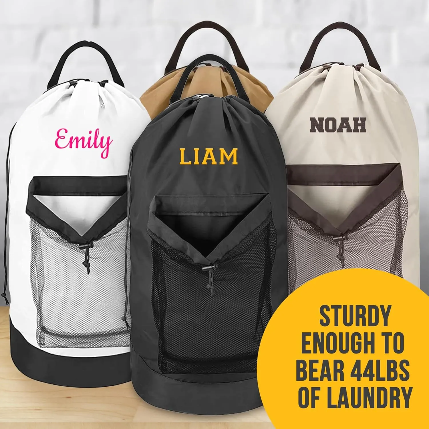 Personalized Laundry Bag Heavy Duty Custom Senior University XL Bag Backpack with Hanging Shoulder Strap & Mesh Pocket - Back to School College Graduation Gift - Choose Your Font & Thread Color