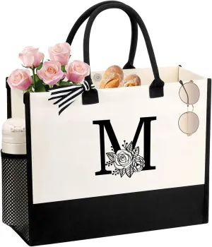 Personalized Name Tote Bag for Women, Birthday Best Friend Bridesmaid Gifts for Women Canvas Initial Tote Bags