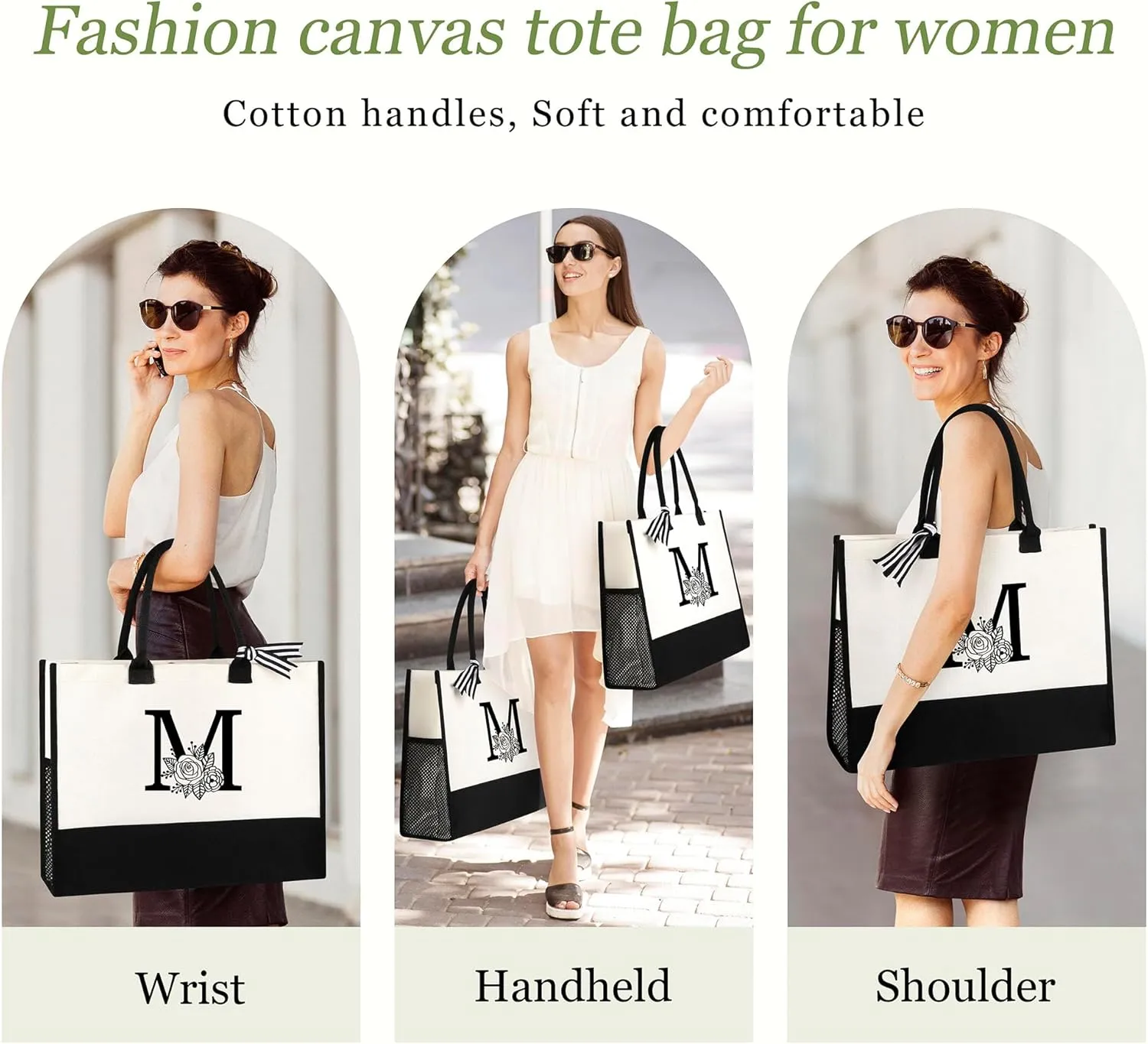 Personalized Name Tote Bag for Women, Birthday Best Friend Bridesmaid Gifts for Women Canvas Initial Tote Bags