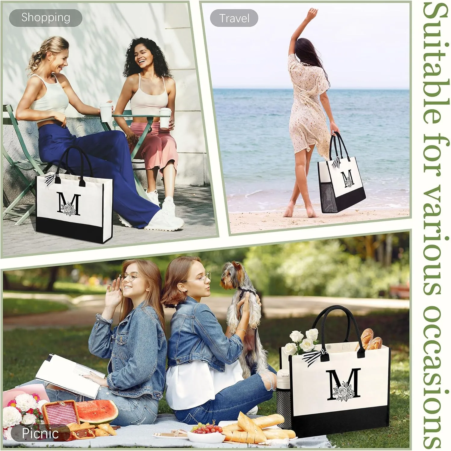Personalized Name Tote Bag for Women, Birthday Best Friend Bridesmaid Gifts for Women Canvas Initial Tote Bags