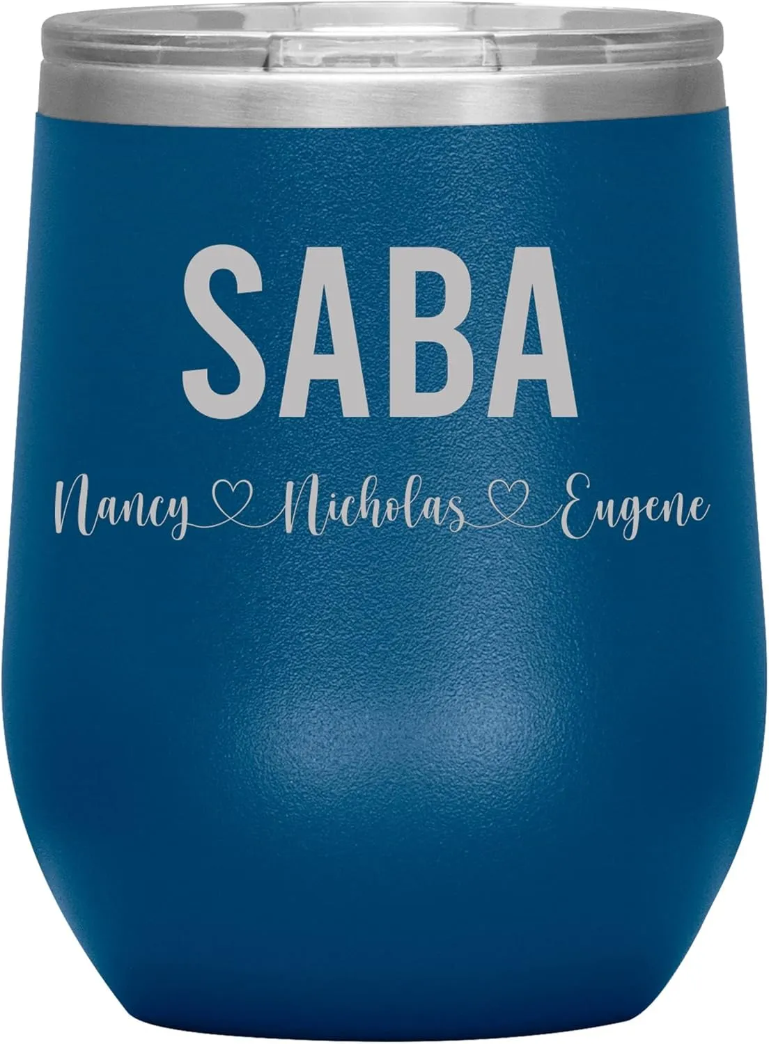 Personalized Saba And Cubs Wine Tumbler 12 Oz - Custom Tumbler With Child's Name - Engraved Insulated Stainless Steel - Birthday Gifts For Saba - Father's Day (Blue)