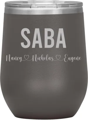 Personalized Saba And Cubs Wine Tumbler 12 Oz - Custom Tumbler With Child's Name - Engraved Insulated Stainless Steel - Birthday Gifts For Saba - Father's Day (Pewter)