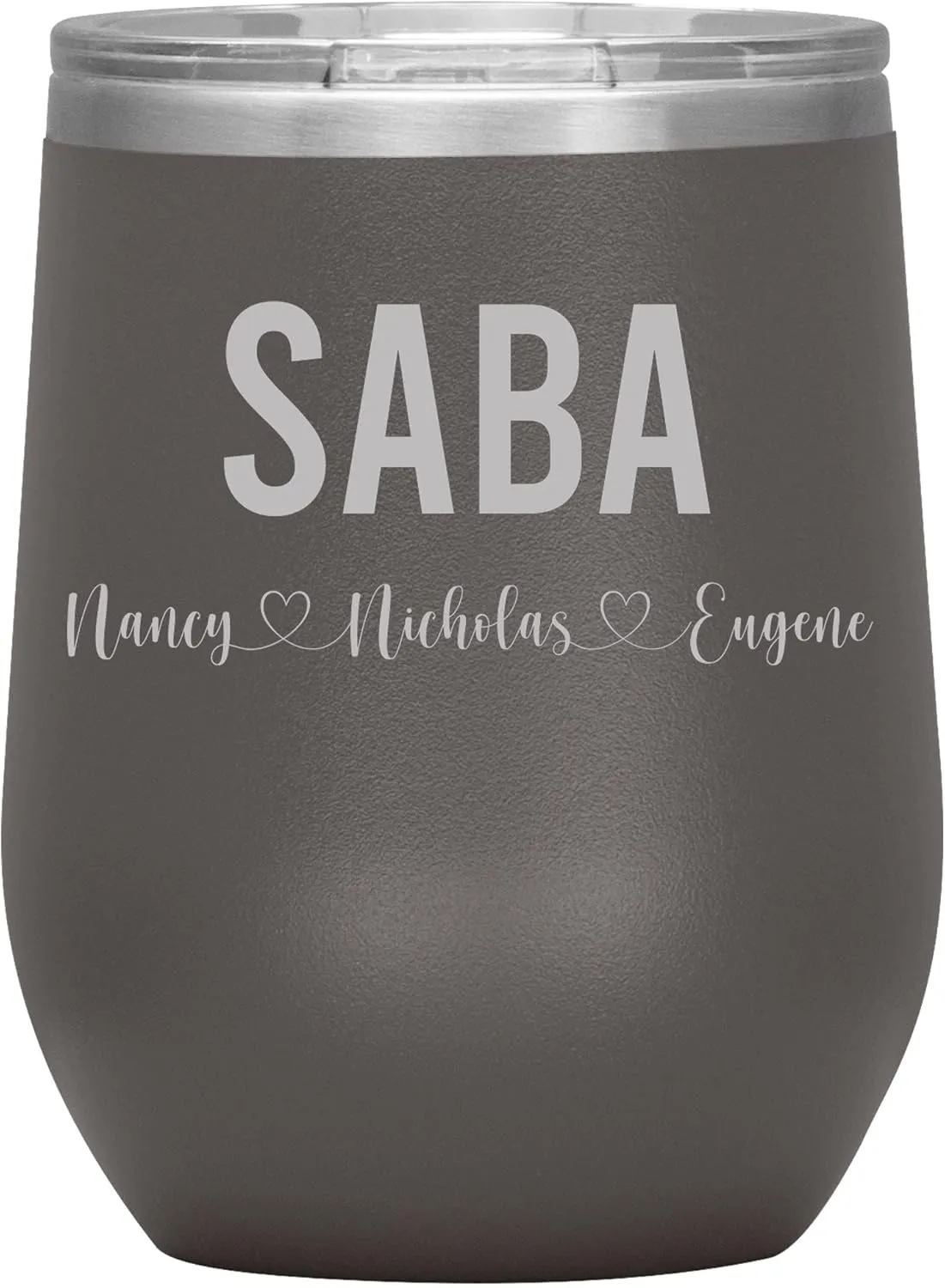 Personalized Saba And Cubs Wine Tumbler 12 Oz - Custom Tumbler With Child's Name - Engraved Insulated Stainless Steel - Birthday Gifts For Saba - Father's Day (Pewter)