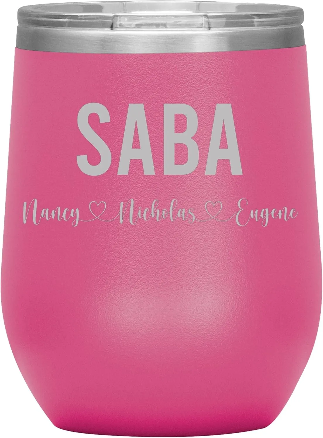 Personalized Saba And Cubs Wine Tumbler 12 Oz - Custom Tumbler With Child's Name - Engraved Insulated Stainless Steel - Birthday Gifts For Saba - Father's Day (Pink)