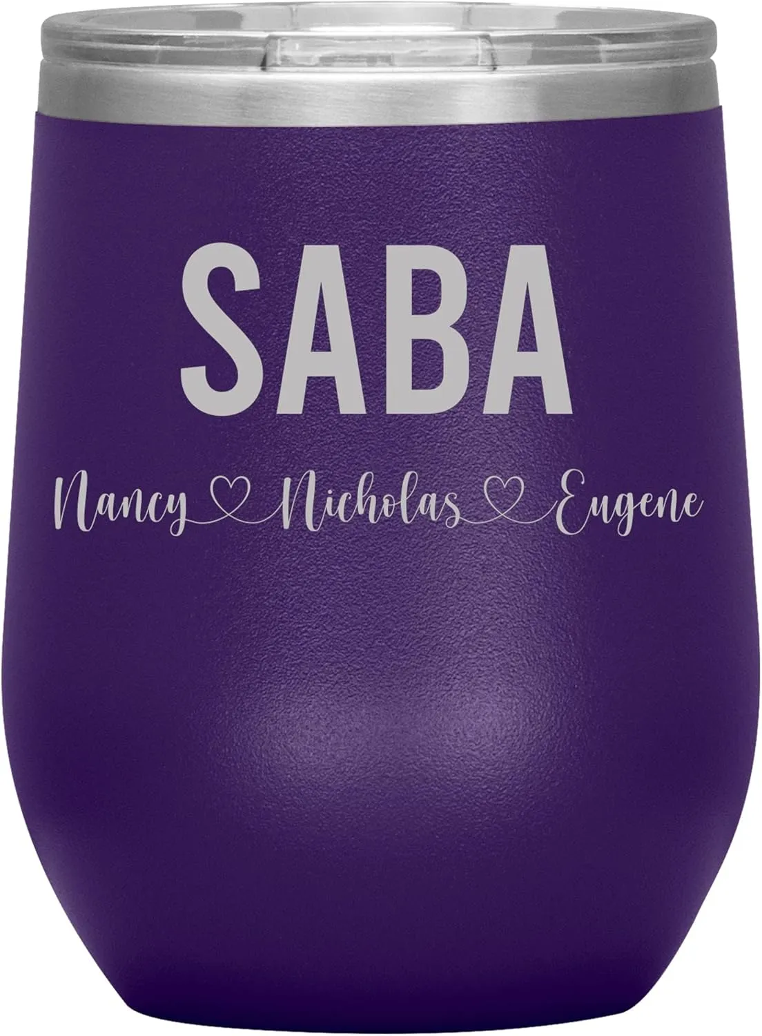 Personalized Saba And Cubs Wine Tumbler 12 Oz - Custom Tumbler With Child's Name - Engraved Insulated Stainless Steel - Birthday Gifts For Saba - Father's Day (Purple)