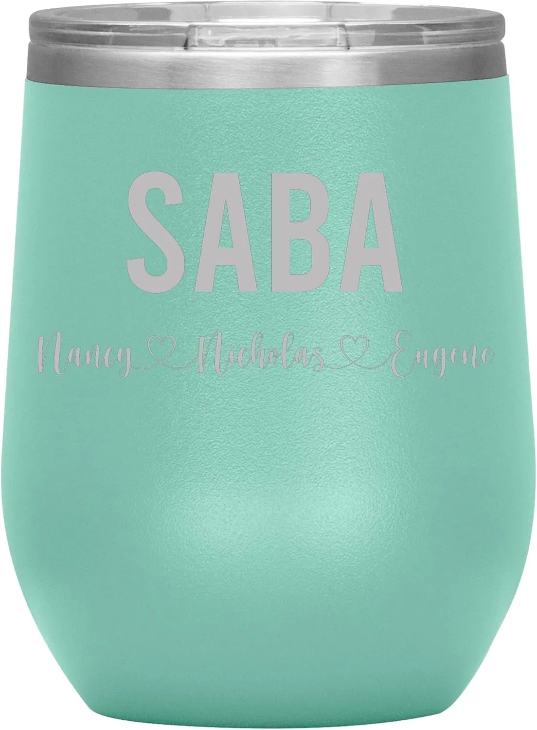 Personalized Saba And Cubs Wine Tumbler 12 Oz - Custom Tumbler With Child's Name - Engraved Insulated Stainless Steel - Birthday Gifts For Saba - Father's Day (Teal)