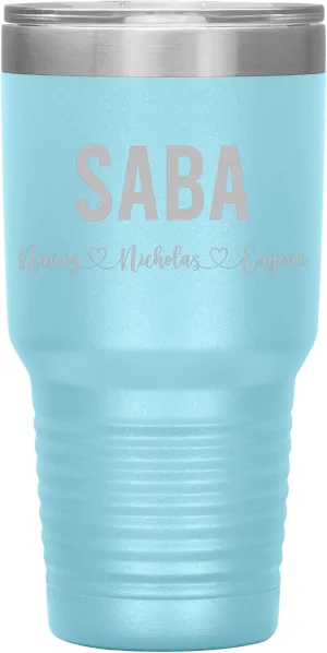 Personalized Saba And Cubs Wine Tumbler 30 Oz - 12 Colors - Custom Tumbler With Child's Name - Engraved Insulated Stainless Steel - Birthday Gifts For Saba - Father's Day (Light Blue)