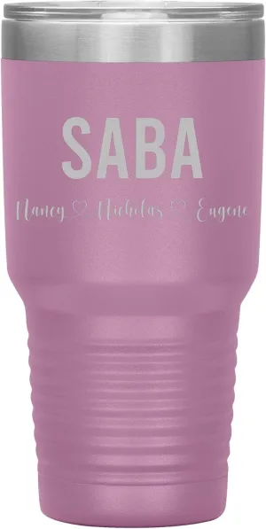 Personalized Saba And Cubs Wine Tumbler 30 Oz - 12 Colors - Custom Tumbler With Child's Name - Engraved Insulated Stainless Steel - Birthday Gifts For Saba - Father's Day (Light Purple)
