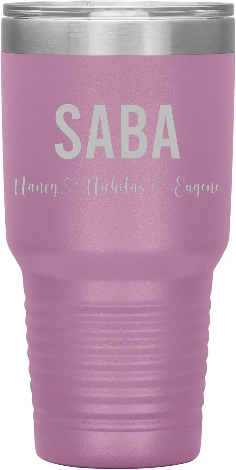 Personalized Saba And Cubs Wine Tumbler 30 Oz - 12 Colors - Custom Tumbler With Child's Name - Engraved Insulated Stainless Steel - Birthday Gifts For Saba - Father's Day (Light Purple)