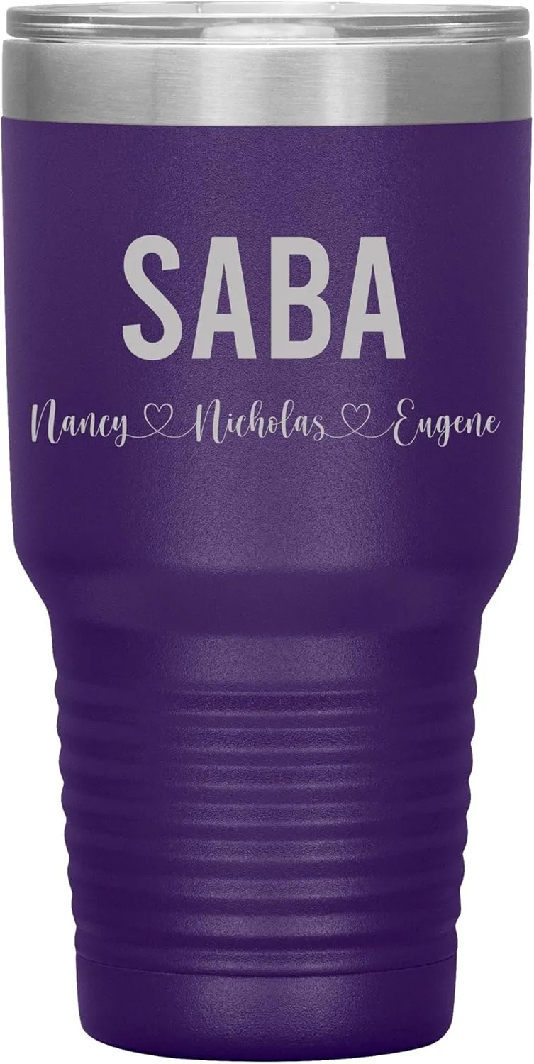Personalized Saba And Cubs Wine Tumbler 30 Oz - 12 Colors - Custom Tumbler With Child's Name - Engraved Insulated Stainless Steel - Birthday Gifts For Saba - Father's Day (Purple)
