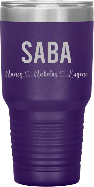 Personalized Saba And Cubs Wine Tumbler 30 Oz - 12 Colors - Custom Tumbler With Child's Name - Engraved Insulated Stainless Steel - Birthday Gifts For Saba - Father's Day (Purple)