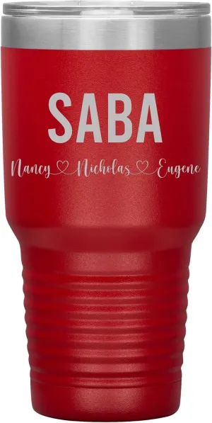 Personalized Saba And Cubs Wine Tumbler 30 Oz - 12 Colors - Custom Tumbler With Child's Name - Engraved Insulated Stainless Steel - Birthday Gifts For Saba - Father's Day (Red)