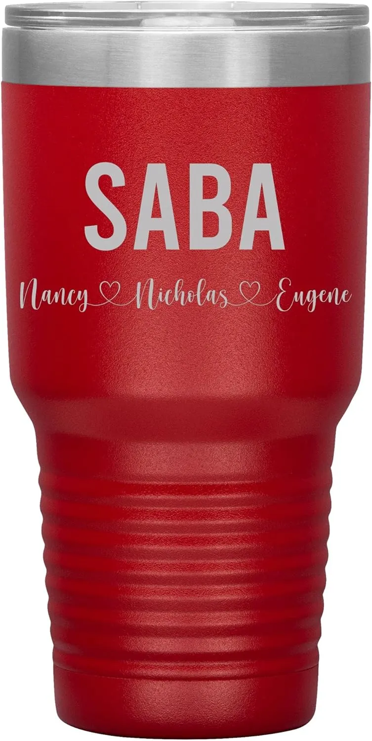 Personalized Saba And Cubs Wine Tumbler 30 Oz - 12 Colors - Custom Tumbler With Child's Name - Engraved Insulated Stainless Steel - Birthday Gifts For Saba - Father's Day (Red)