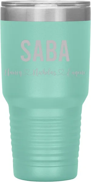Personalized Saba And Cubs Wine Tumbler 30 Oz - 12 Colors - Custom Tumbler With Child's Name - Engraved Insulated Stainless Steel - Birthday Gifts For Saba - Father's Day (Teal)