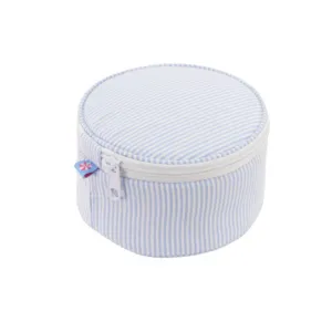 Personalized Seersucker Baby Blue Round Multi Purpose Pouch