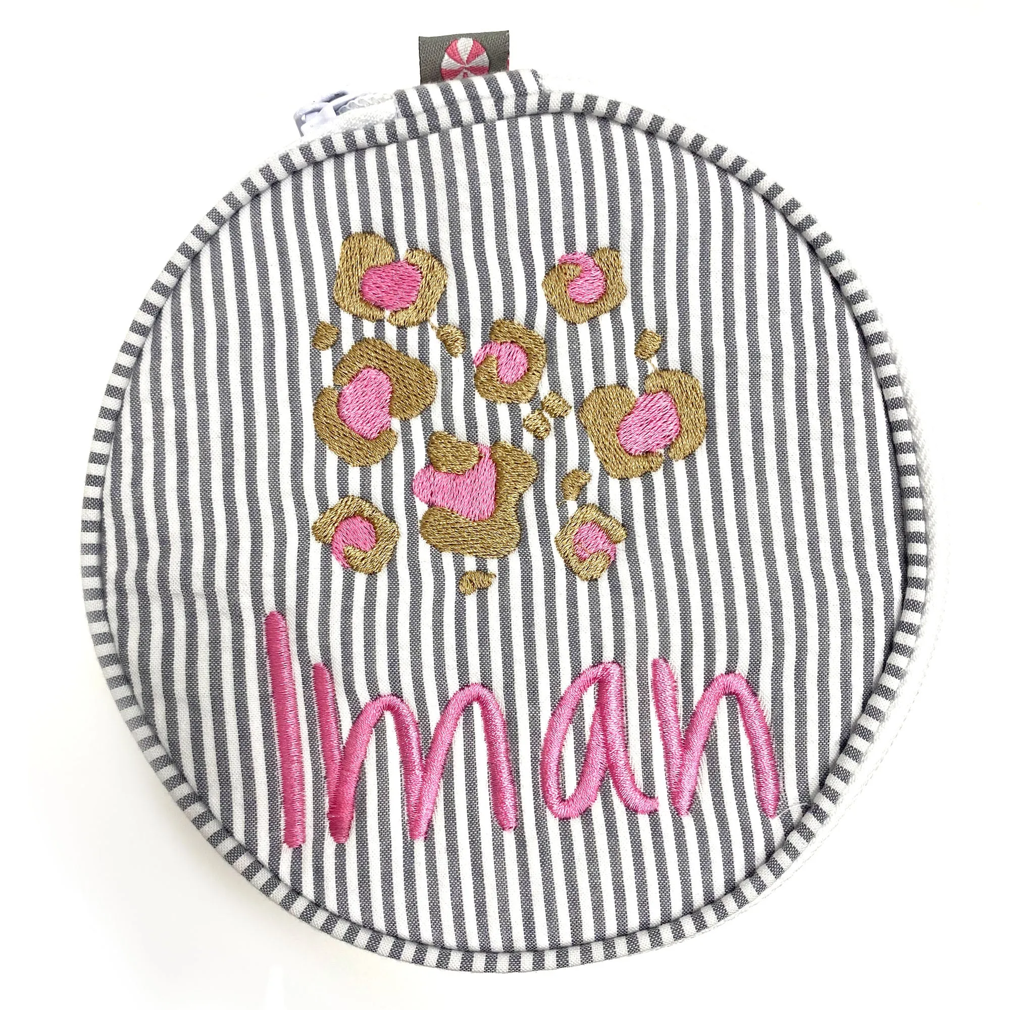 Personalized Seersucker Grey Round Multi Purpose Pouch