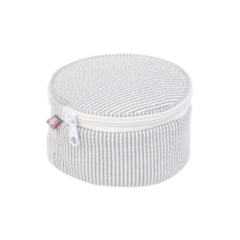 Personalized Seersucker Grey Round Multi Purpose Pouch