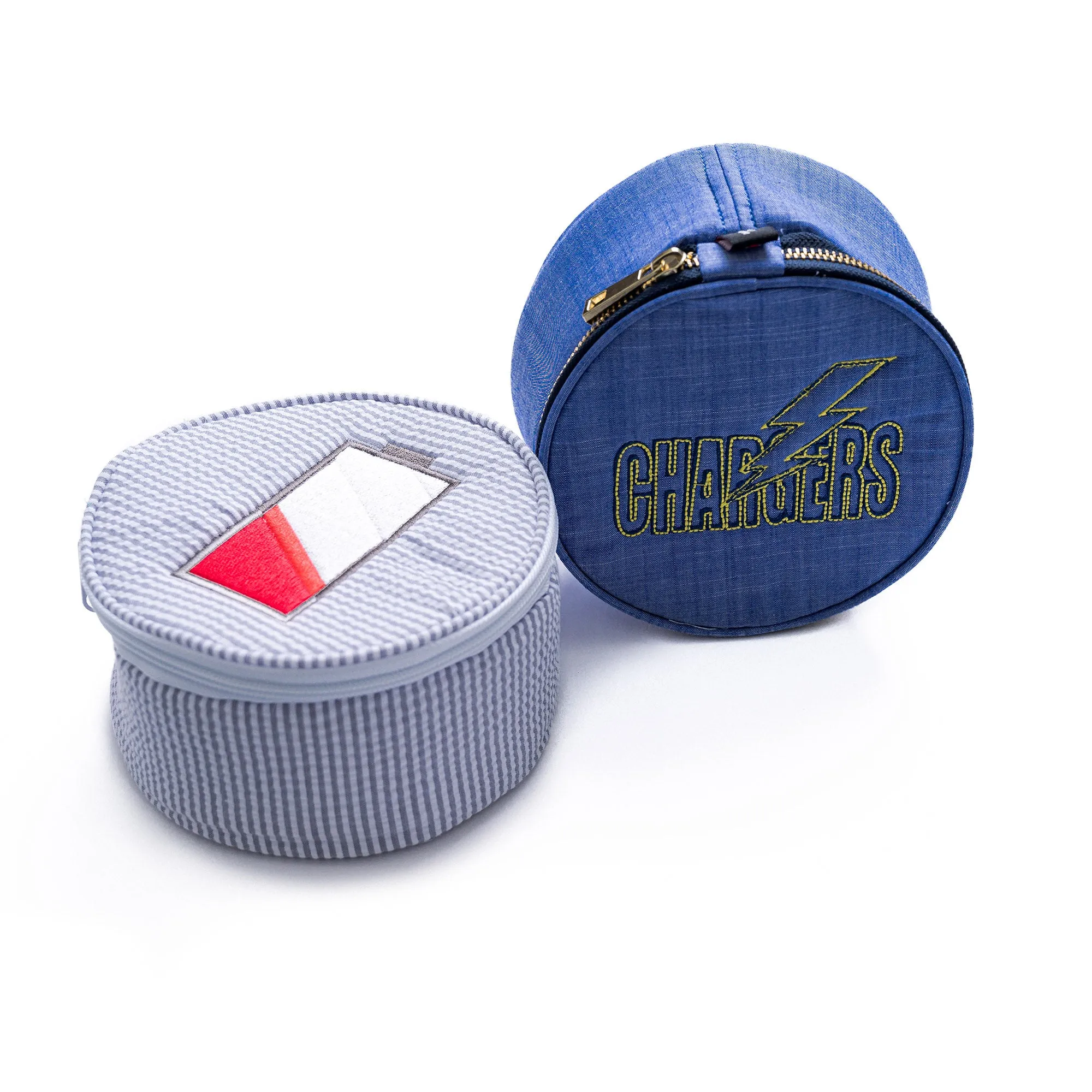 Personalized Seersucker Grey Round Multi Purpose Pouch