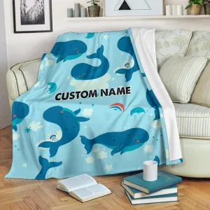 Personalized Whale Blanket – Custom Name Blue Ocean Throw for Kids or Baby, Cute Whale Fleece Blanket Gift for Boys & Girls (Large 60x80 Inches)
