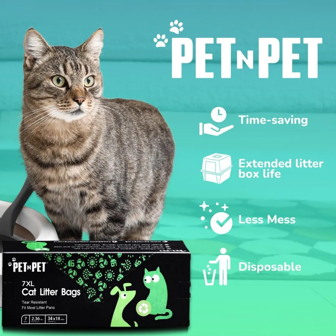 PET N PET Cat Litter Box Liners Bags Extra Large, Heavy Duty Tear Resistant & Drawstring Closure Cat Litter Bags, Waterproof Kitty Box Liners Fits Litterbox Pan Sizes, 34" x 18", 21 Count