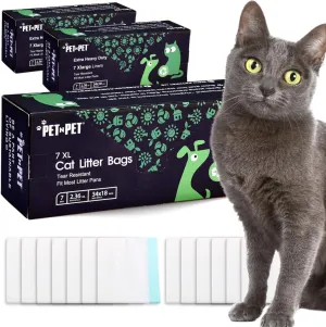 PET N PET Cat Litter Box Liners Bags Extra Large, Heavy Duty Tear Resistant & Drawstring Closure Cat Litter Bags, Waterproof Kitty Box Liners Fits Litterbox Pan Sizes, 34" x 18", 21 Count