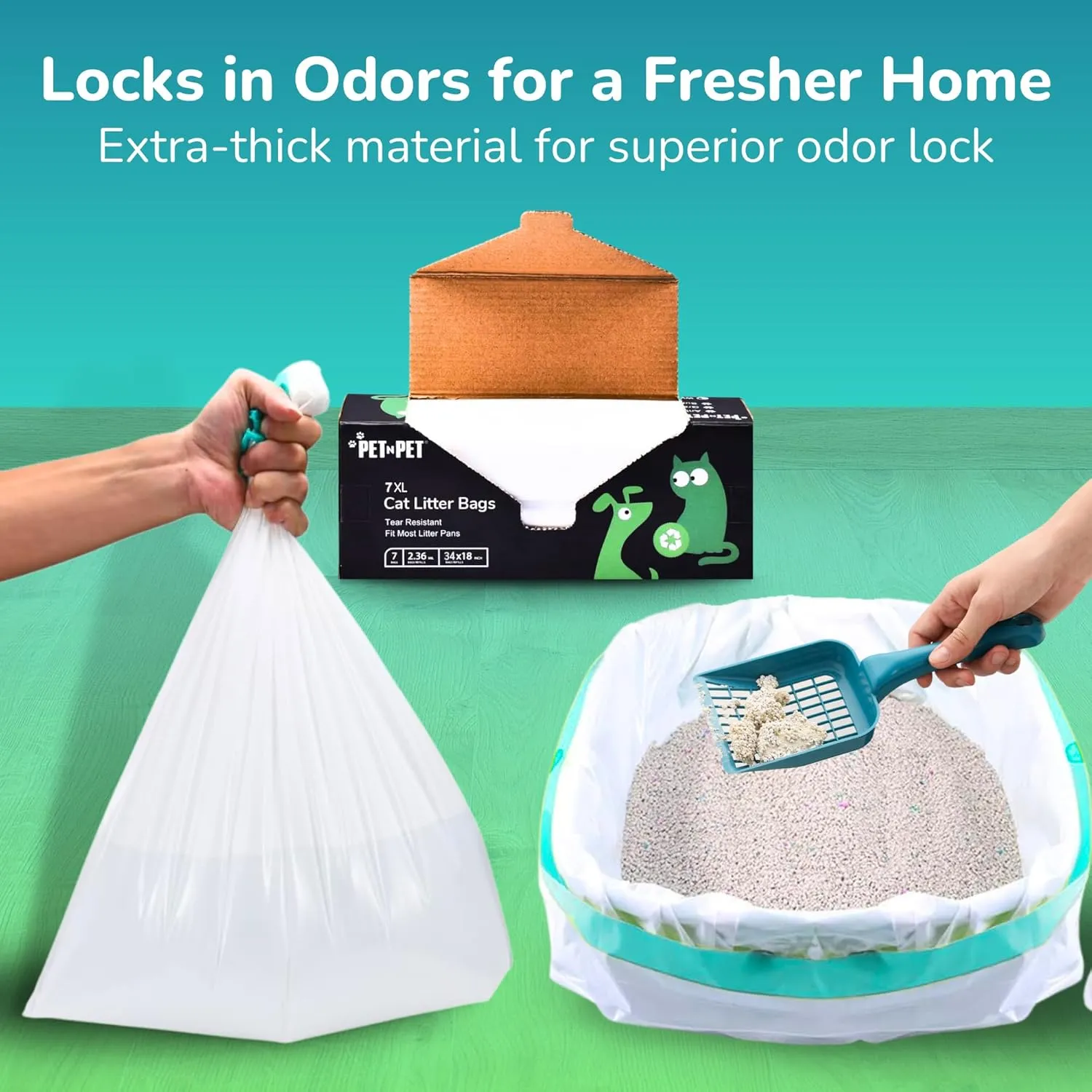 PET N PET Cat Litter Box Liners Bags Extra Large, Heavy Duty Tear Resistant & Drawstring Closure Cat Litter Bags, Waterproof Kitty Box Liners Fits Litterbox Pan Sizes, 34" x 18", 21 Count